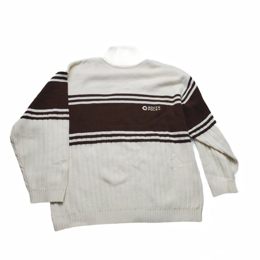 Vintage Southpole Mock Neck Knit Sweater Mens 3XL Cream Brown Y2K 90s